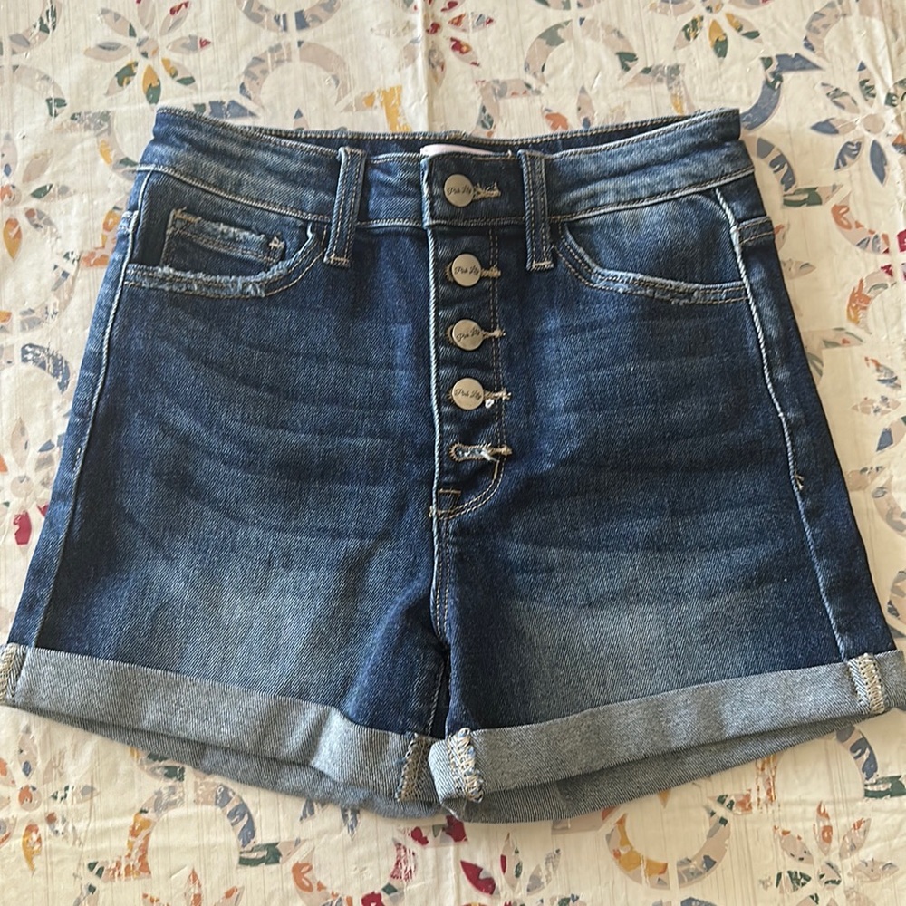 Pink Lily High Waisted Button Up Denim Shorts